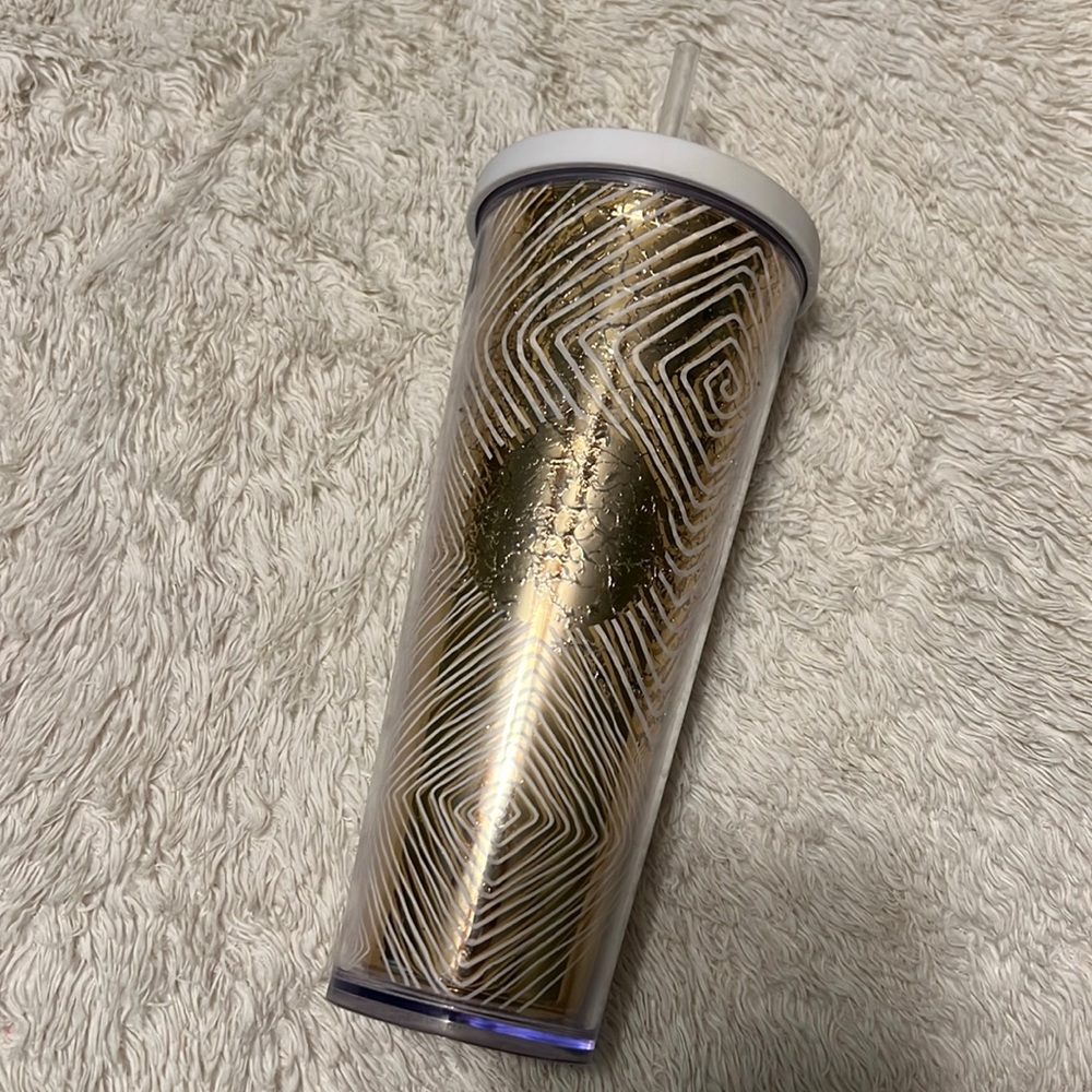 2014 Starbucks Gold Foil and White Tumbler